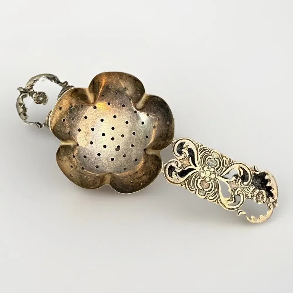 Vintage Sterling Silver 925 Tea Strainer Floral Handle Spoon Style